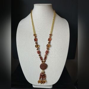 Artisan Necklace Bohemian Faux Goldstone Faux Amber Beaded